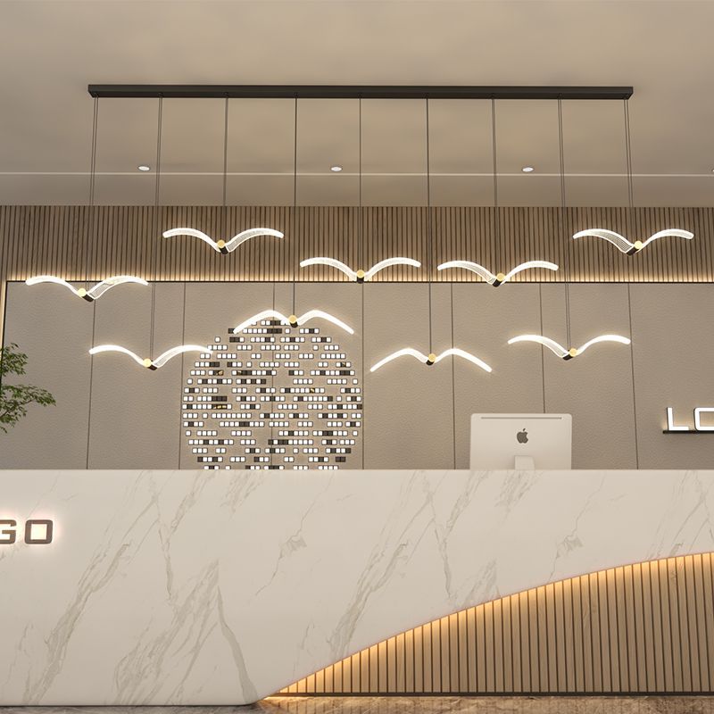 ثريا LED من الحديد الأكريليك مستطيلة الشكل بتصميم طائر النورس الإسكندنافي المعاصر لغرفة الطعام