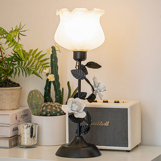 Contemporary Scandinavian Rose-shaped Iron Acrylic Glass 1-Light Table Lamp For Bedroom