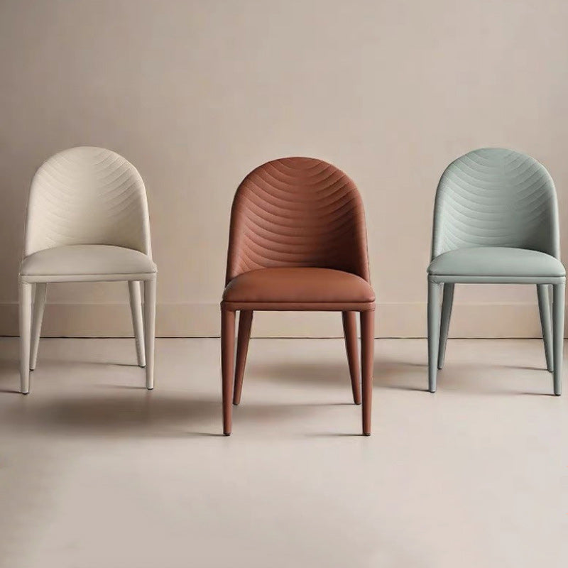 Contemporary Scandinavian Faux Leather Iron Sponge Square Shell Shape Line Design Dining Chair Backrest For Dining Room