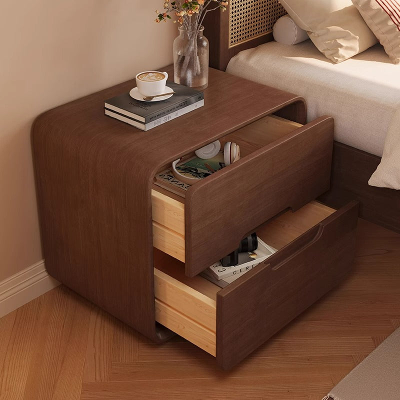Modern Minimalist Rectangular Solid Wood Nightstand 2-Drawer For Bedroom