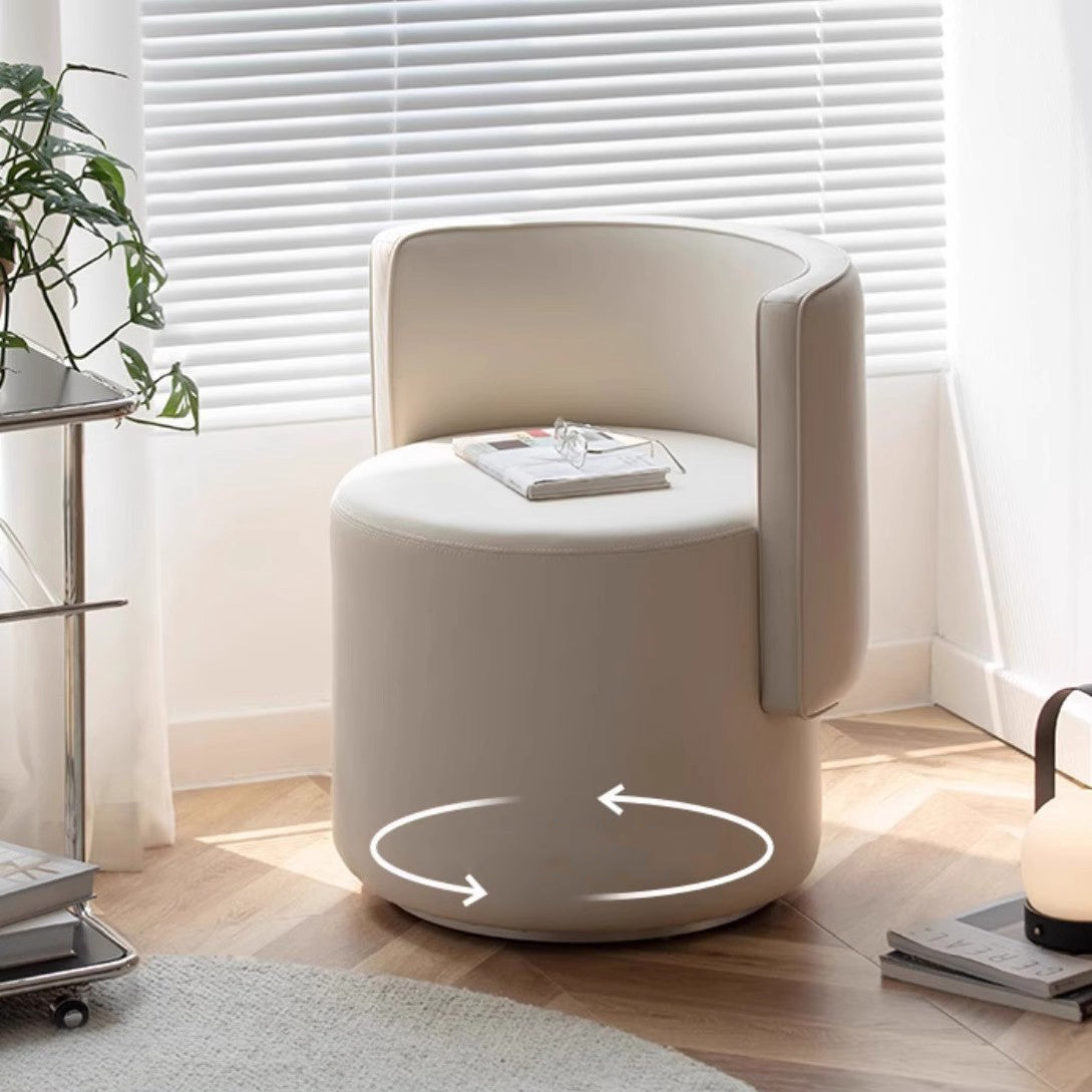 Modern Minimalist Swivel Cylindrical Microfiber Leather Aluminum Alloy Wood Vanity Stool Backrest Armless For Bedroom