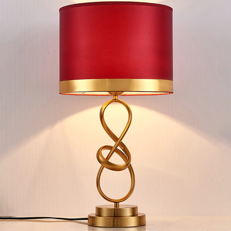 Modern Luxury Cylinder Metal Fabric Crystal 1-Light Table Lamp For Bedroom