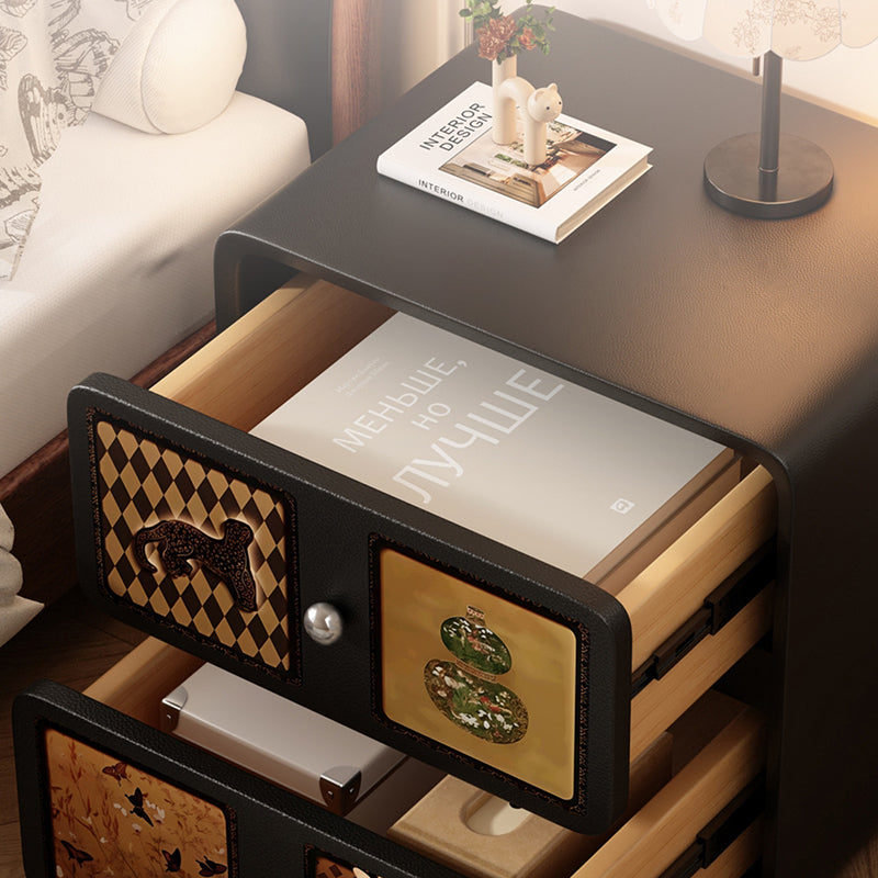 Contemporary Creative Rectangular Composite Panel Cat's Paw Leather Solid Wood Nightstand 2-Drawer For Bedroom