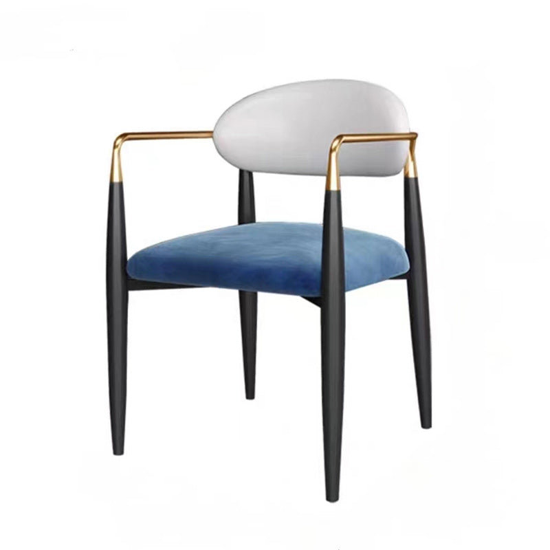 Modern Minimalist Oval Square Right Angle Velvet Fiberglass Dining Chair Backrest Arm For Dining Room