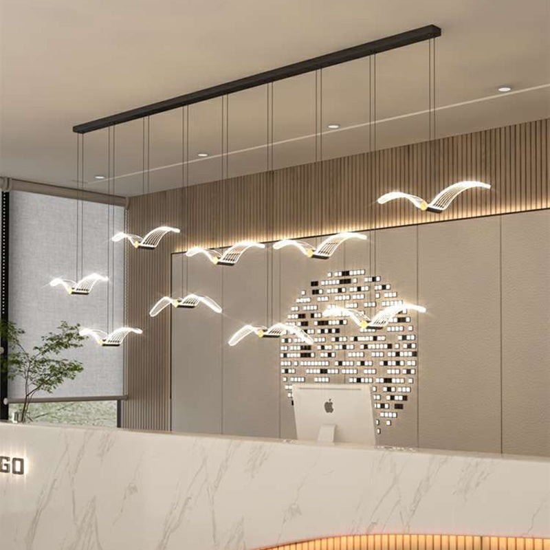 ثريا LED من الحديد الأكريليك مستطيلة الشكل بتصميم طائر النورس الإسكندنافي المعاصر لغرفة الطعام