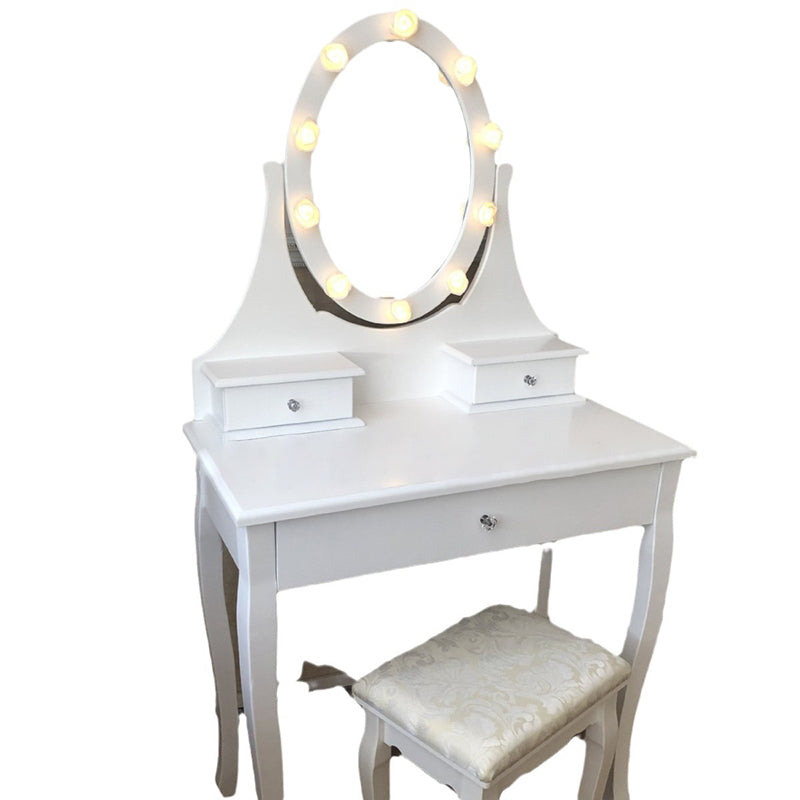 Modern Minimalist Rectangular Rose Solid Wood Medium Density Fiberboard Glass Foam Makeup Vanity 3-Drawer For Bedroom