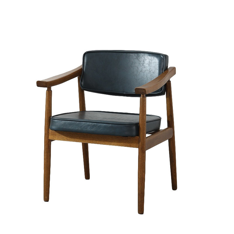 Contemporary Nordic Rectangular PU Leather Oak Dining Chair Backrest Arm For Dining Room