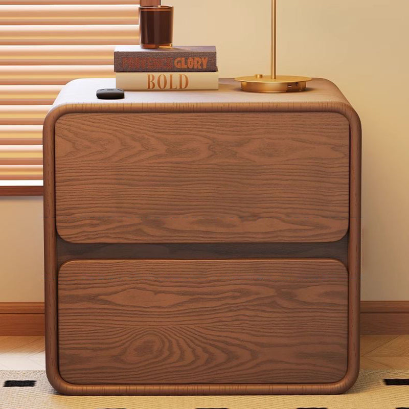 Modern Minimalist Rectangular Medium Density Fiberboard Cat-Scratch-Resistant Leather Solid Wood Nightstand 2-Drawer For Bedroom