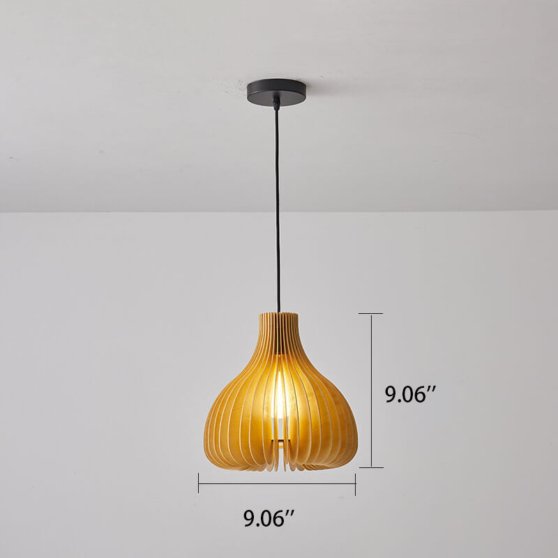 Traditional Solid Wood Sydney Shaped Hollow Japanese 1-Light Pendant Light