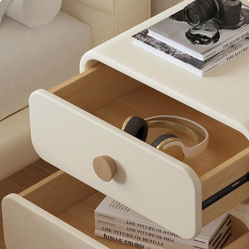 Modern Minimalist Rectangular Medium Density Fiberboard Cat-Scratch-Resistant Leather Solid Wood Nightstand 2-Drawer For Bedroom