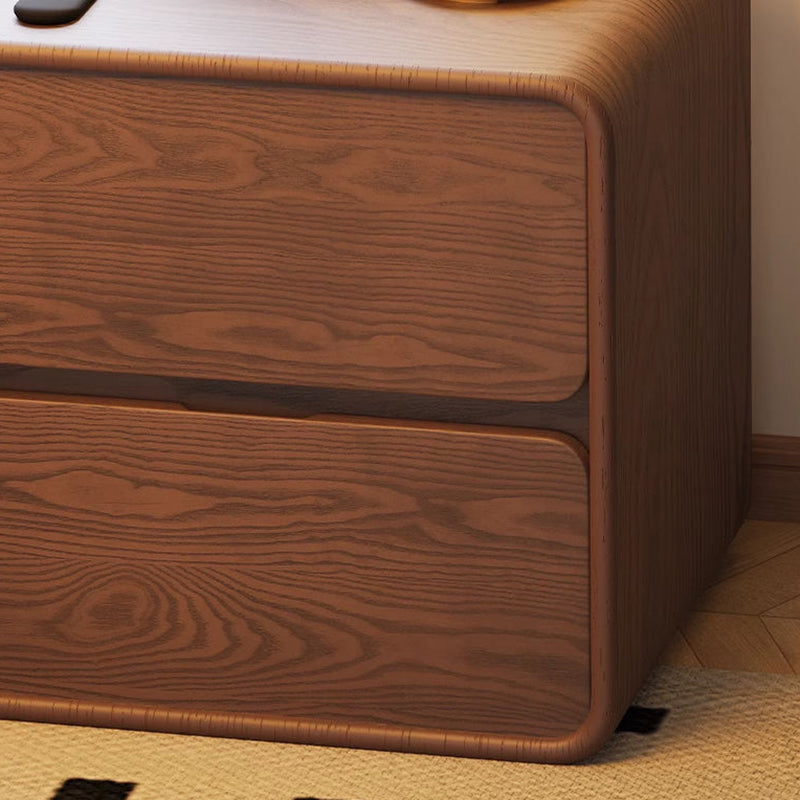 Modern Minimalist Rectangular Medium Density Fiberboard Cat-Scratch-Resistant Leather Solid Wood Nightstand 2-Drawer For Bedroom