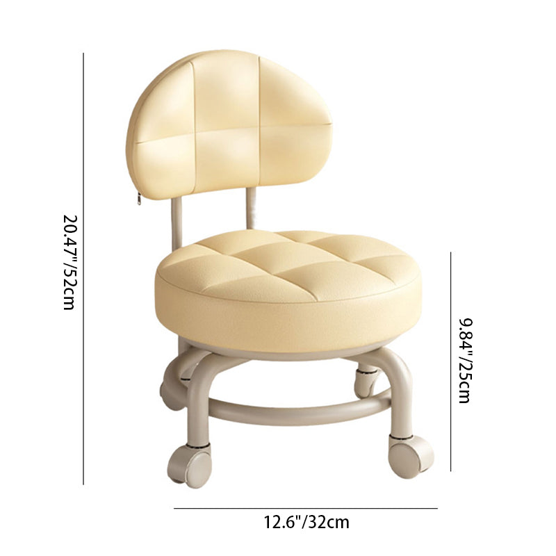 Modern Minimalist Round Artificial Leather Wood Iron Chair Backrest Armless For Living Room