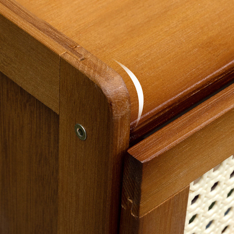 Traditional Vintage Square Wood Bamboo Plastic Nightstand 1/3 Drawer For Bedroom