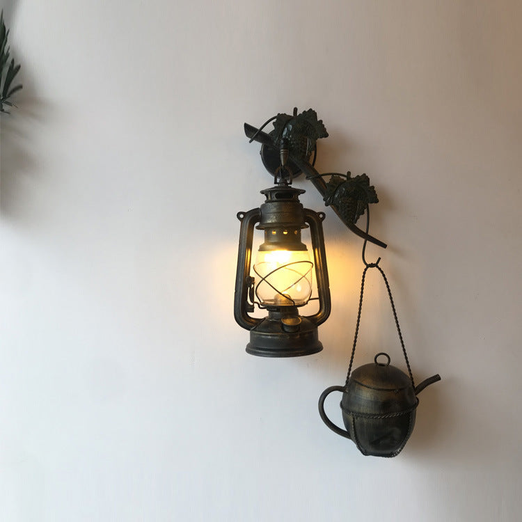Traditional Vintage Horse Lamp Kettle Iron 1-Light Wall Sconce Lamp For Living Room