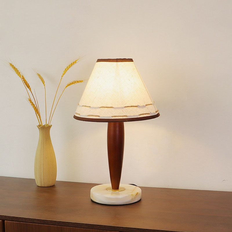 Traditional Vintage Tapered Marble Solid Wood Fabric 1-Light Table Lamp For Bedroom