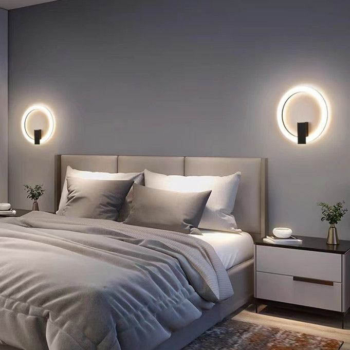 Modern Minimalist Round Iron Aluminum PVC LED Wall Sconce Lamp For Bedroom