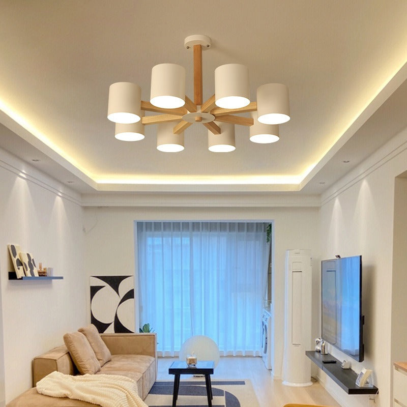 現代的なスカンジナビアのブランチラウンド木製ハードウェア6/8ライトシャンデリアリビングルーム用