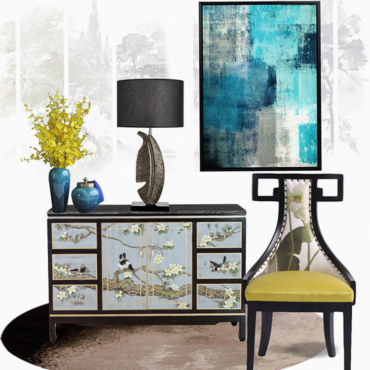Modern Art Deco Leaf Resin Fabric Iron 1-Light Table Lamp For Living Room