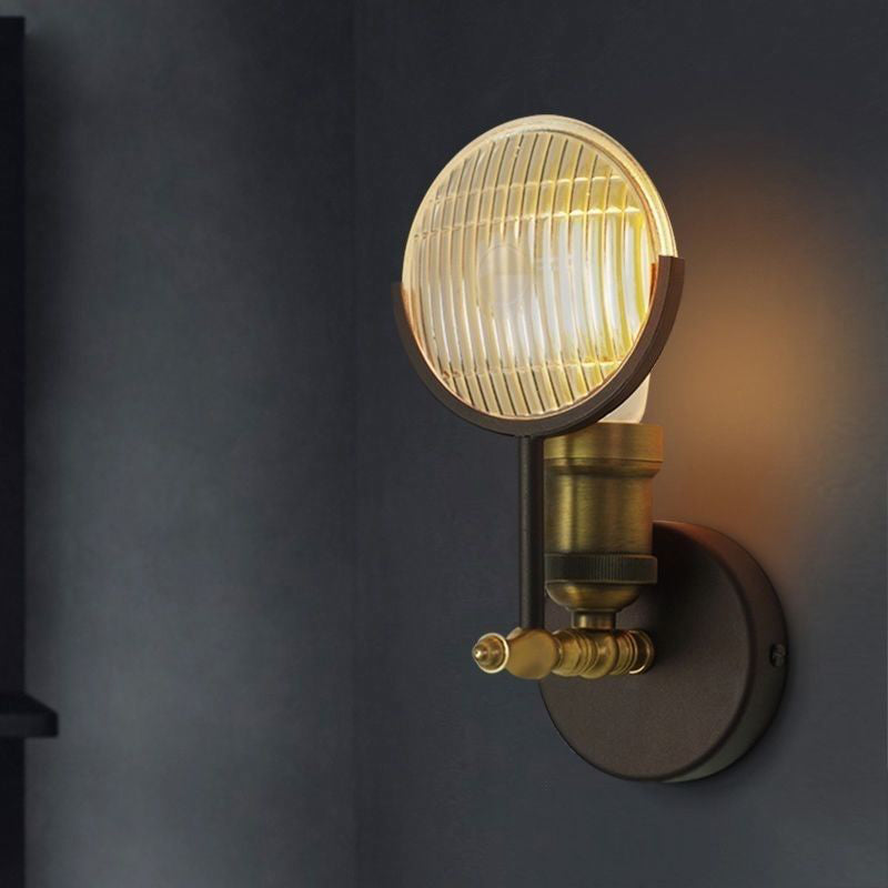 Contemporary Vintage Round Piece Iron Glass 1-Light Wall Sconce Lamp For Bedroom