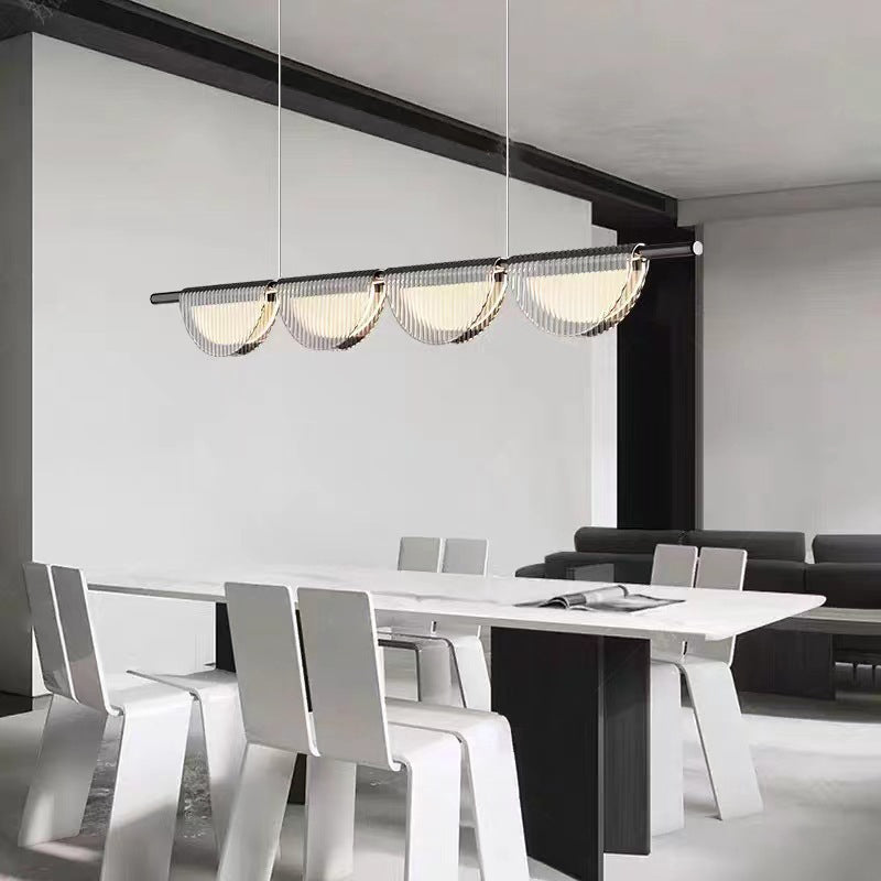 ثريا جزيرة LED بتصميم شبه دائري من الأكريليك الزجاجي بتصميم بسيط ومعاصر لغرفة المعيشة