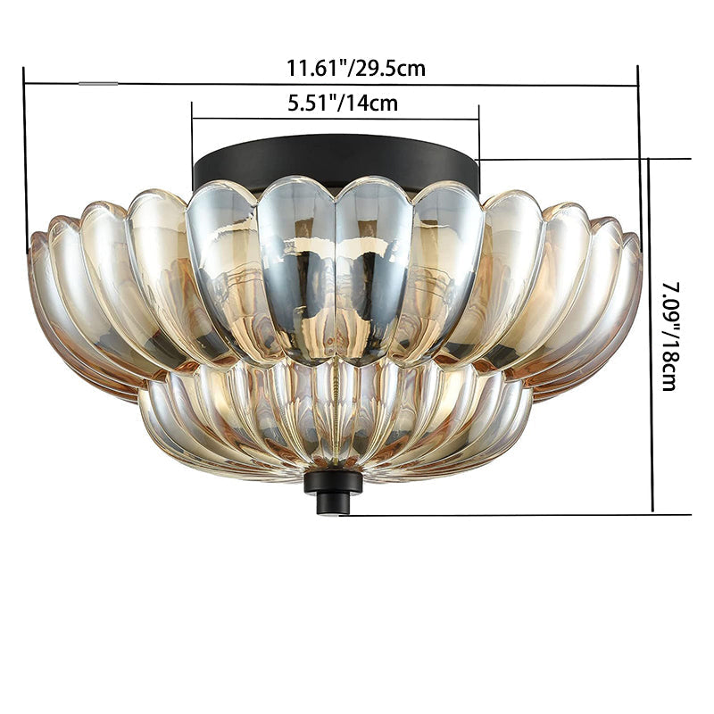 Contemporary Luxury Floral Glass Iron 3-Light Semi-Flush Mount Ceiling Light For Bedroom