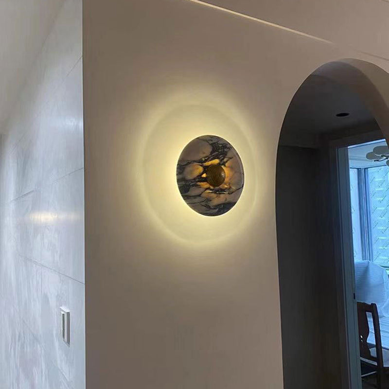Contemporary Scandinavian Round Metal Marble LED Wall Sconce Lamp For Living Room