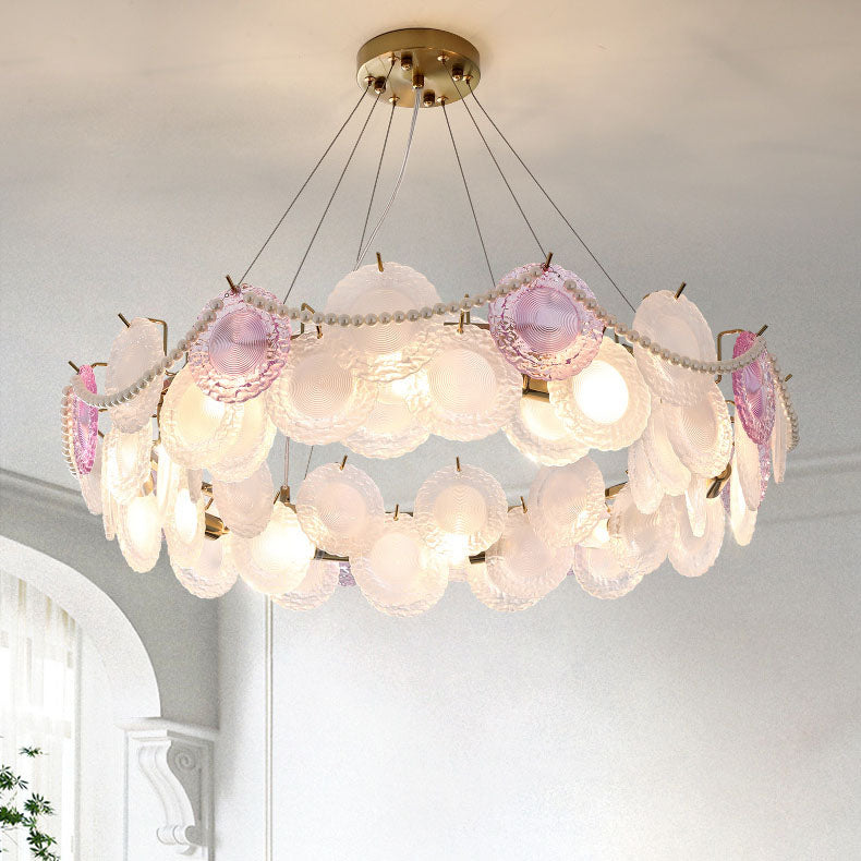 Traditional French Round Shell Hardware Glass 8/10 Light Pendant Light For Living Room