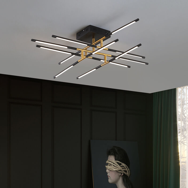 Nordic Creative Iron Geometric Line Combination LED Semi-Flush Mount Ceiling Light