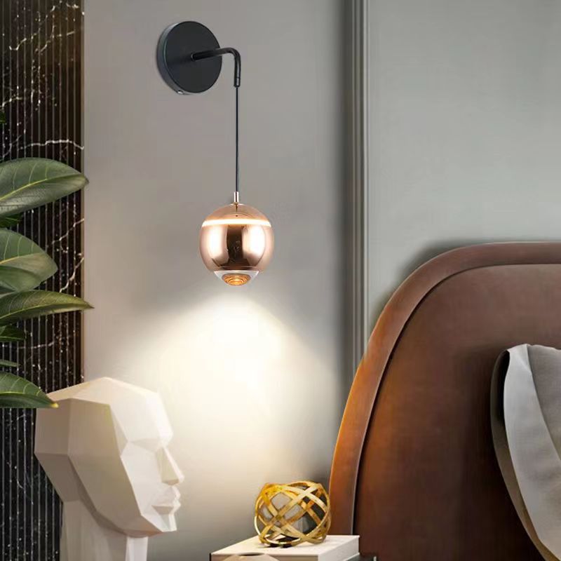 Modern Minimalist Round Ball Aluminum Glass LED Wall Sconce Lamp For Bedroom