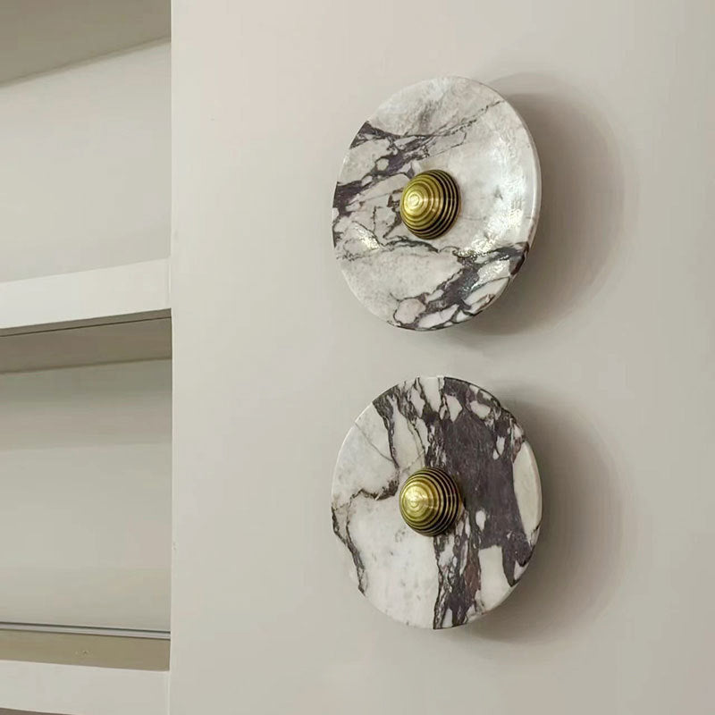 Contemporary Scandinavian Round Metal Marble LED Wall Sconce Lamp For Living Room