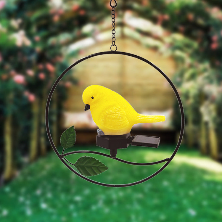 Modern Art Deco Solar Waterproof Iron Resin Plastic Bird Round LED Pendant Light For Garden
