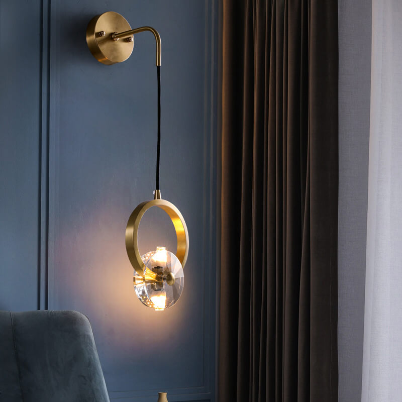 Modern Golden Glamour Copper Circle Ring Crystal 1-Light Wall Sconce Lamp