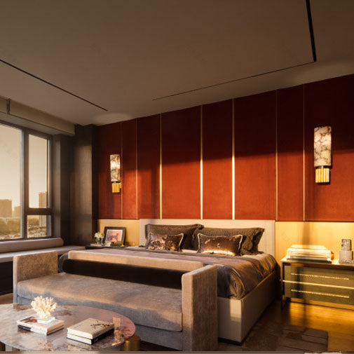 مصباح حائط أسطواني رخامي صيني تقليدي لغرفة النوم مزود بإضاءة واحدة