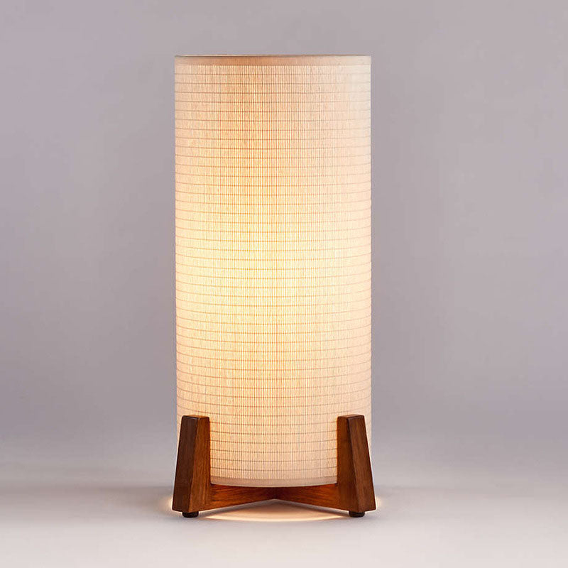 Traditional Japanese Cylinder Wooden Fabric 1-Light Table Lamp For Bedroom