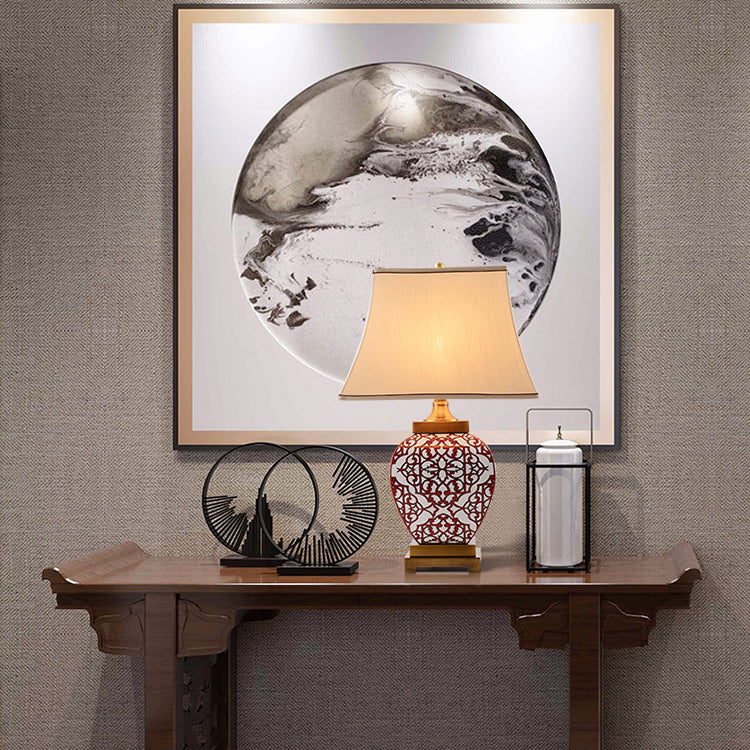 Modern Chinese Red Auspicious Ceramic Fabric 1-Light Table Lamp