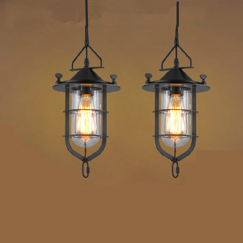 Traditional Vintage Birdcage Boatyard Iron Glass 1-Light Pendant Light For Living Room