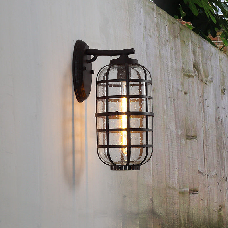 Contemporary Industrial Waterproof Lantern Aluminum Glass 1-Light Wall Sconce Lamp For Outdoor