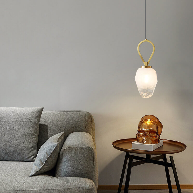 Modern Luxury Brass Geometrical Glass Shade 1-Light Pendant Light For Living Room