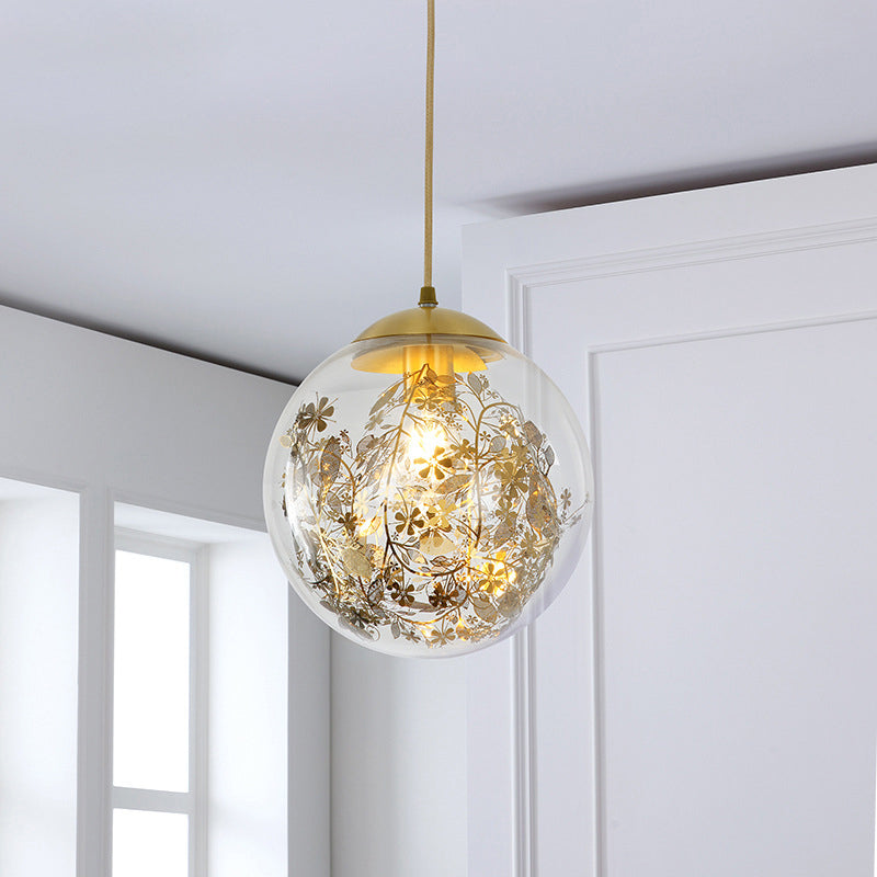 Contemporary Simplicity Glass Ball Shade Brass 1-Light Pendant Light For Living Room