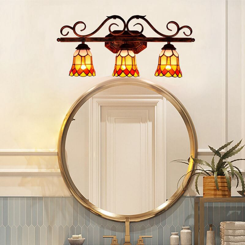 Traditional Tiffany European Vintage Stained Glass Mirror Front Light 3-Light Wall Sconce Lamp