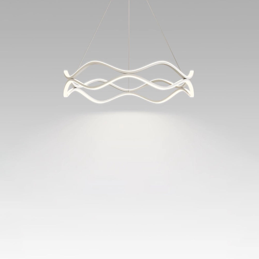 Contemporary Nordic Iron Aluminum Silica Round Wave LED Chandelier For Dining Room