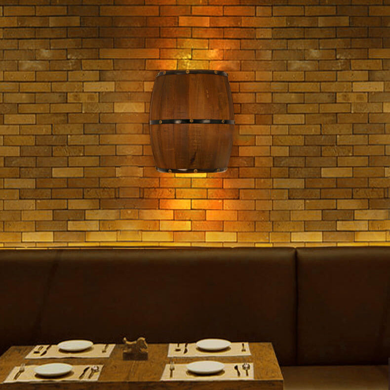 Industrial Vintage Half Barrel Wood LED Wall Sconce Lamp