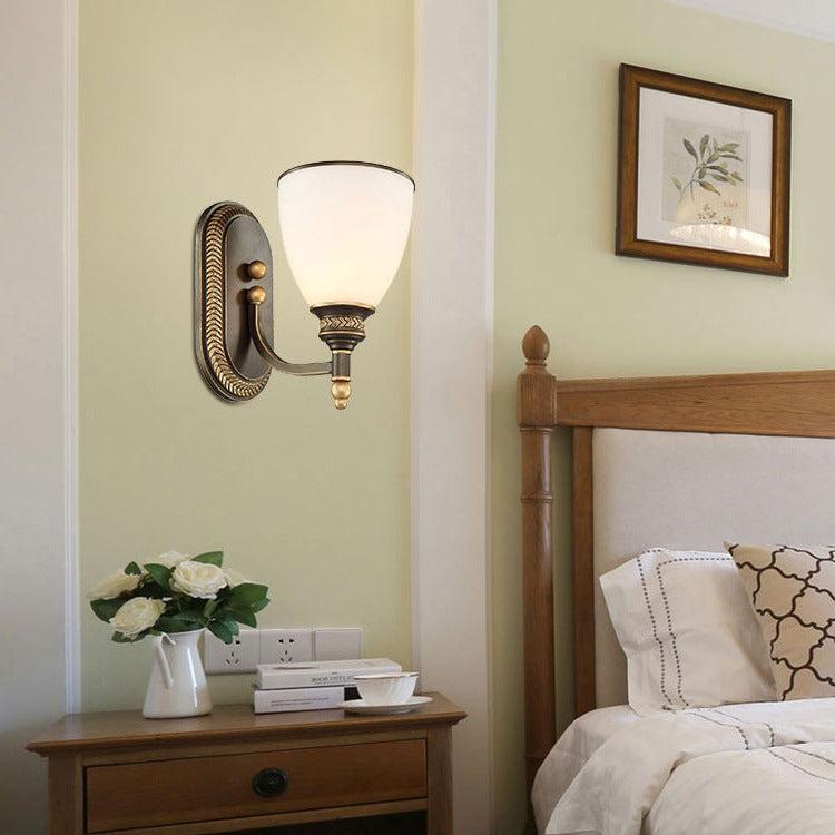 Traditional Vintage Round Glass Iron 1/2 Light Wall Sconce Lamp For Bedroom