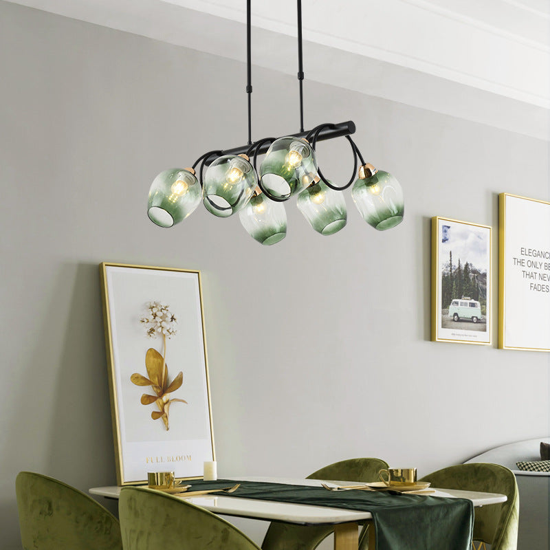 Nordic Light Luxury Gradient Glass Linear 6/8/10 Light Island Light Chandelier