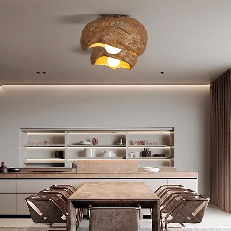 Japanese Creative Resin Rock Texture 1-Light Flush Mount Ceiling Light