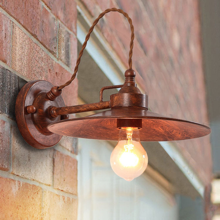 Contemporary Industrial Waterproof Metal Plate Bowl 1-Light Wall Sconce Lamp For Outdoor Patio