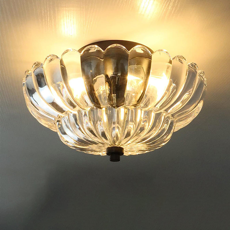 Contemporary Luxury Floral Glass Iron 3-Light Semi-Flush Mount Ceiling Light For Bedroom