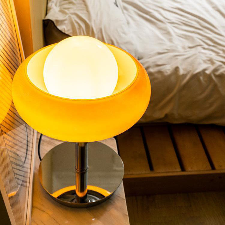 Contemporary Simplicity Silver Finish Frame Custard Tart Glass Shade 1-Light Table Lamp For Study