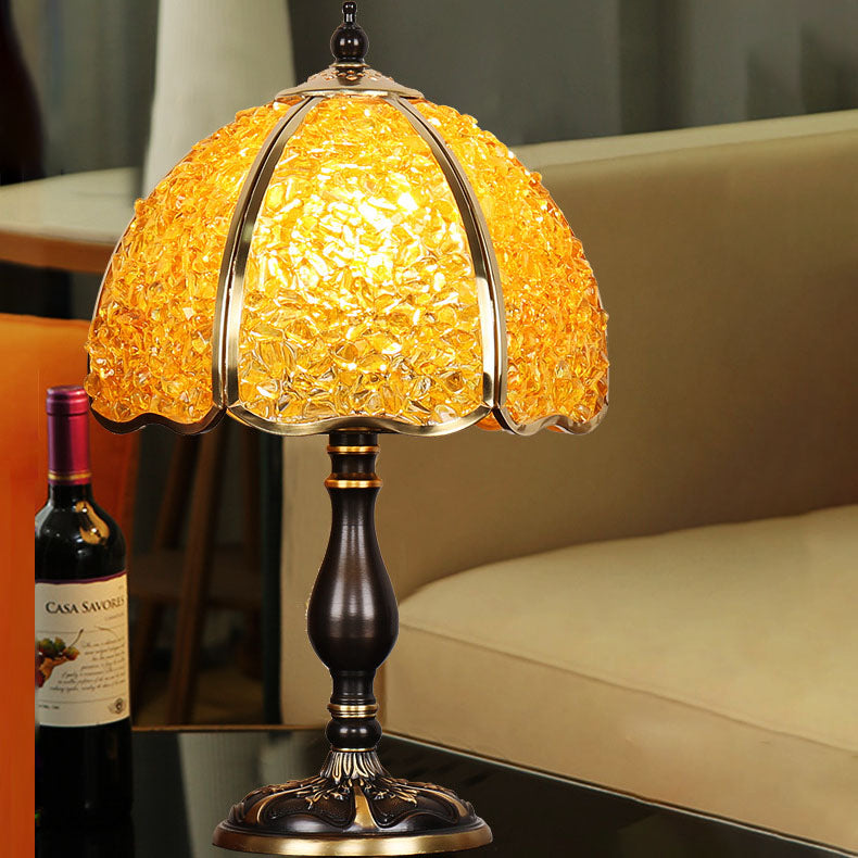 Contemporary Creative Colored Crystal Copper Flower 1-Light Table Lamp For Bedroom