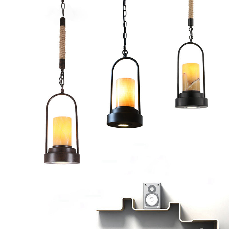 Vintage Industrial Candle 1-Light Hemp Wire LED Pendant Light